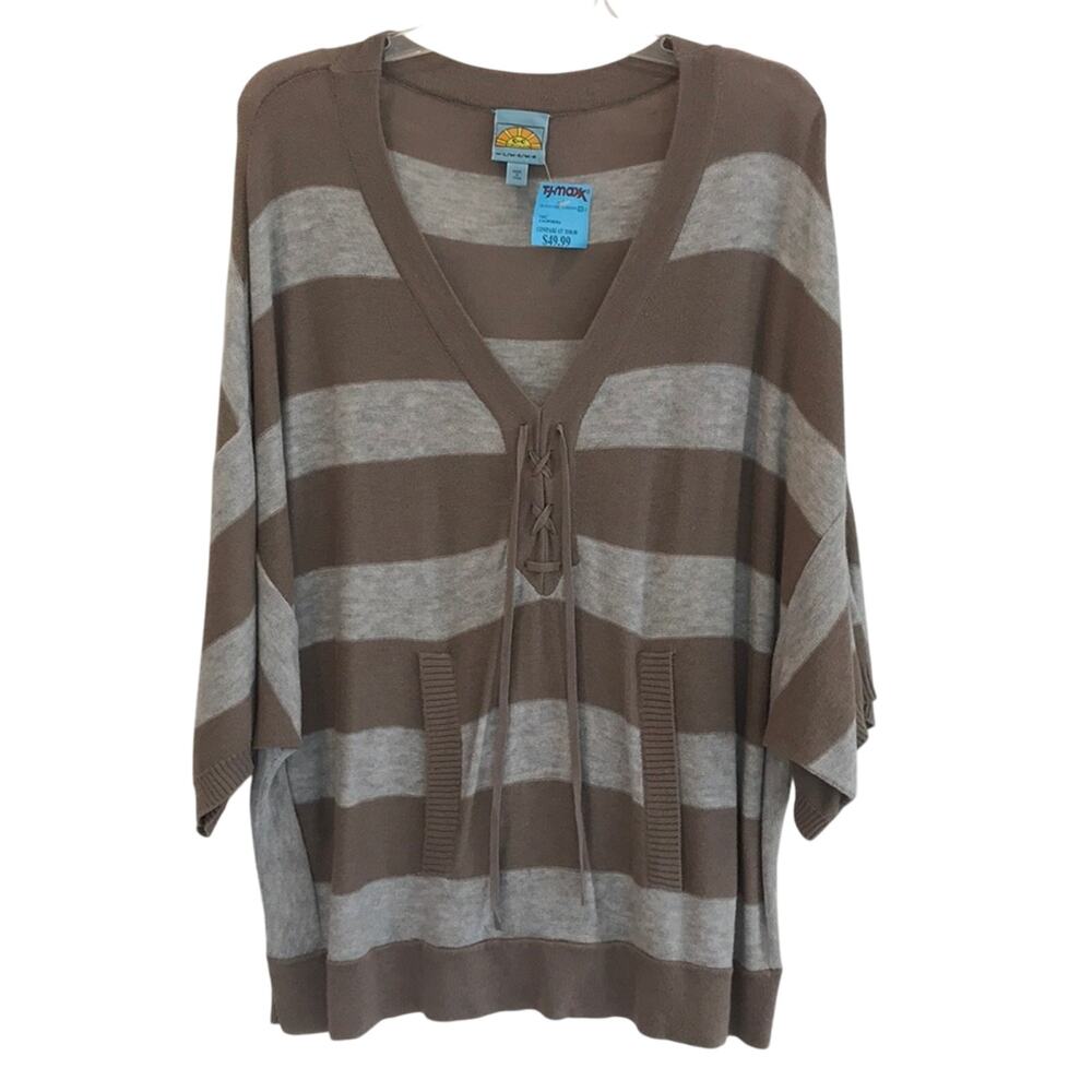 C&C California Stripe Dolman V-Neck Striped Oversized Sweater Pullover NWT M